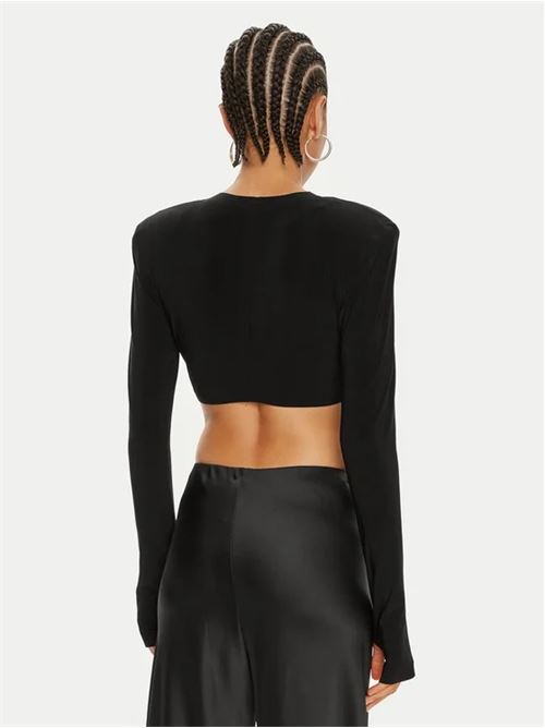 cropped shoulder pad long sleeve crew top NORMA KAMALI | KK1246PLA96001BLACK